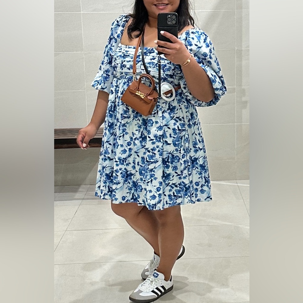 Abercrombie and Fitch Emerson Mini Dress Blue and White Floral Dress LT Large - Picture 6 of 6